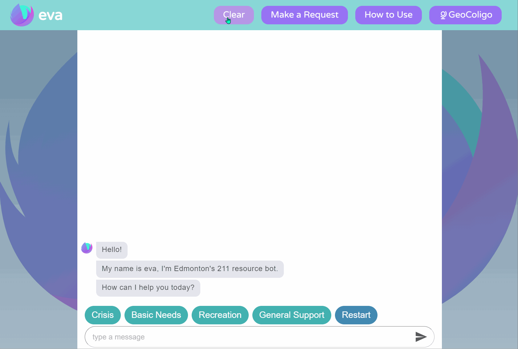 screencast gif of the eva chatbot app