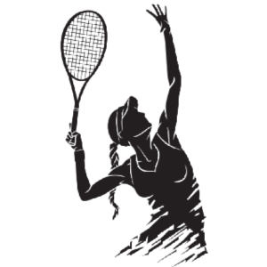 silhouette of female tennis player, serving